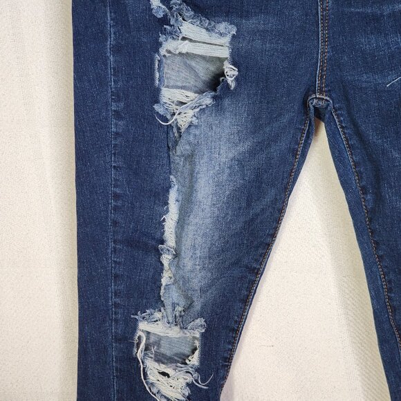 S.O.N.G Curvy Dark Wash Blue High Rise Skinny Ankle Distressed Jeans Jr Sz 13/31 - Picture 9 of 16